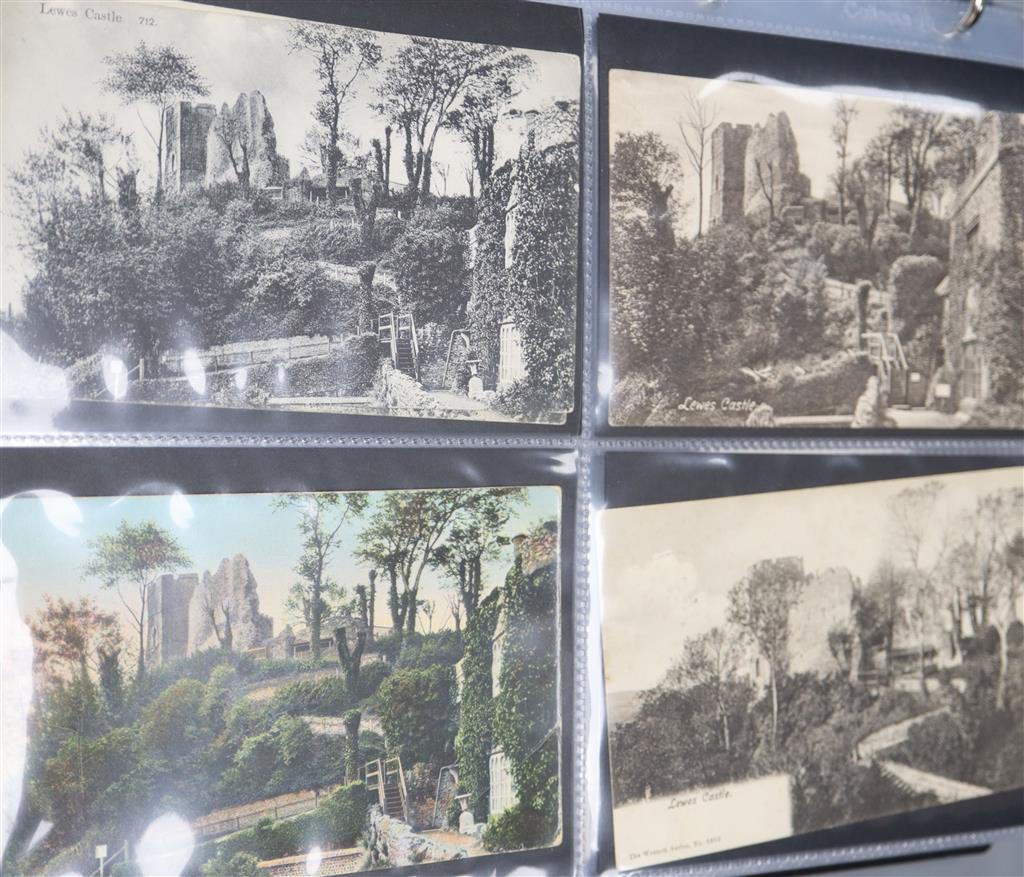 Lewes Interest: 183 postcards, Edward VII- Queen Elizabeth II, including views of: Lewes Castle and The Barbican (138); general views t